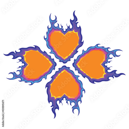 Orange And Purple Color Burning Flame Shaped Four Leaf Clover Vector Pattern