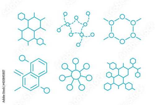 Molecule of the formula. Hormone structure. The substance. Set of scientific icons. Open paths. Editable stroke thickness. Vector outline contour line.