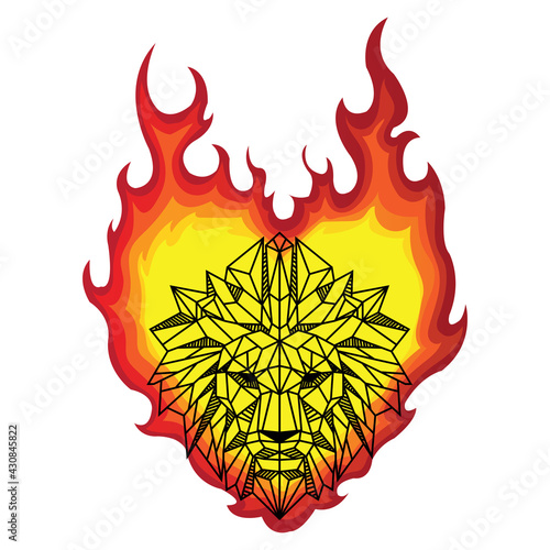 Burning Flame Shaped Low Polygon Lion Head Portrait