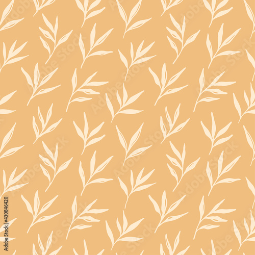 Abstract bamboo leaf vector seamless pattern. Hand drawn spring floral background
