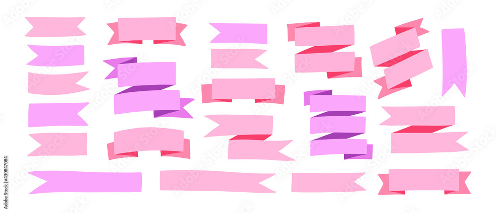 Hand drawn colorful vector ribbons set