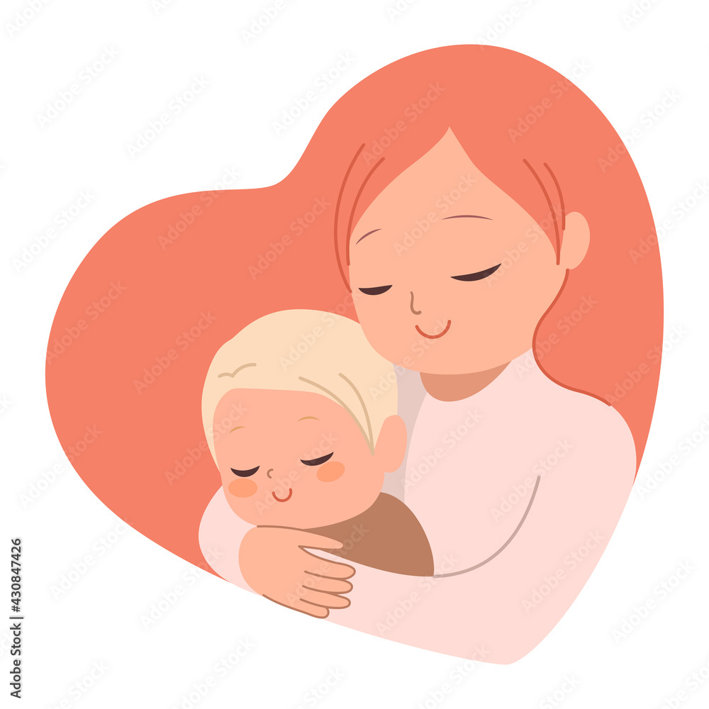 Beautiful young mother embracing little baby in heart shape Beautiful young mother embracing little baby in heart shape