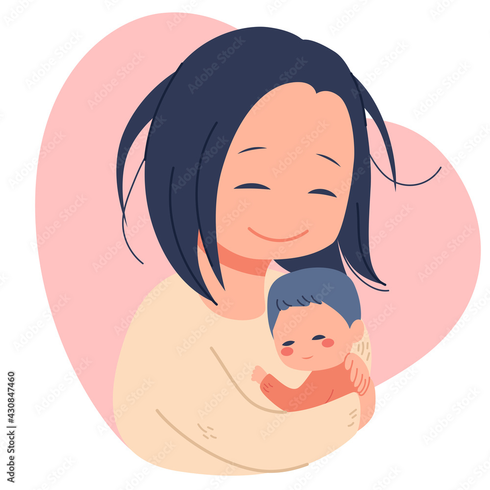 Illustration of lovely mother holding newborn baby with care Illustration of lovely mother holding newborn baby with care