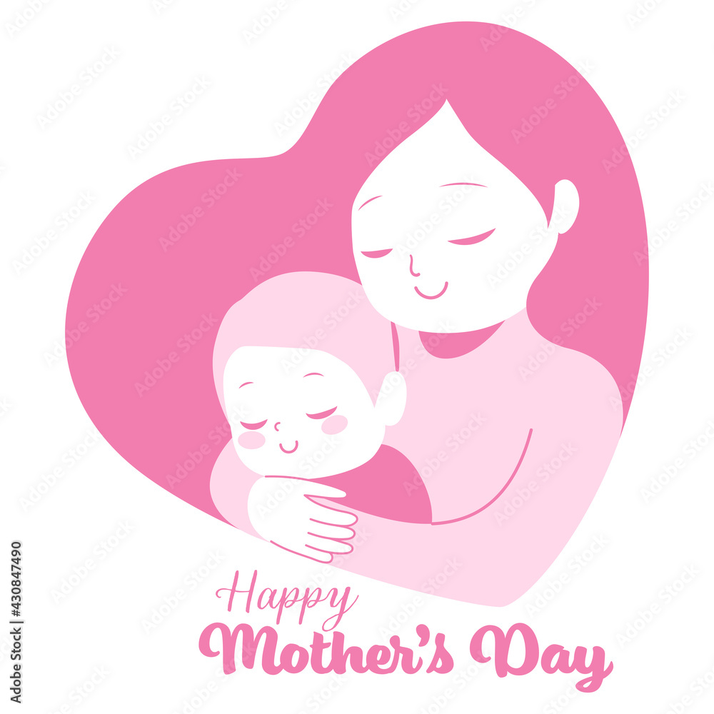 Pink vector illustration heart shape logo with Happy Mother's Day text Pink vector illustration heart shape logo with Happy Mother's Day text