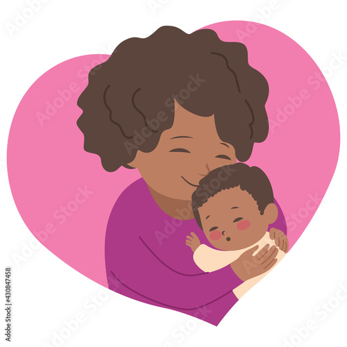 Cute African mom hugging li...