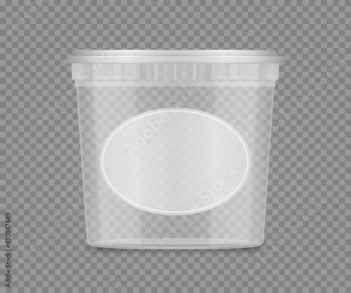 Transparent bucket mockup with label for cheese, ice cream, mayonnaise, yogurt