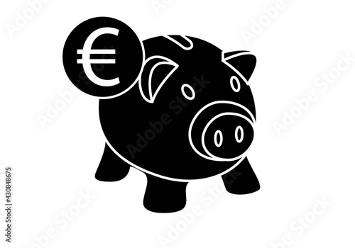 Ahorro con hucha cerdo y símbolo del euro