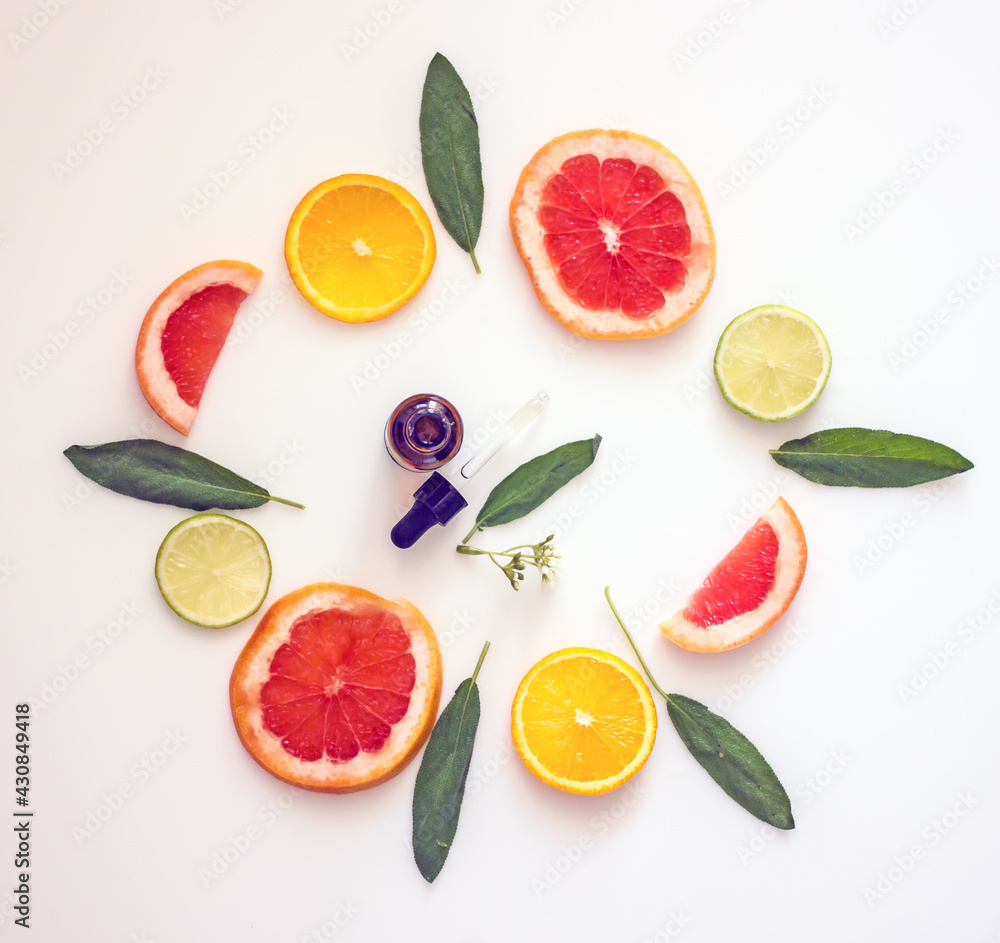 Citrus essential oil flat lay Citrus essential oil flat lay