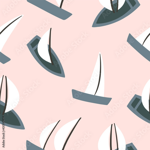 Seamless Pattern Colored Ships for Design Vector Illustration