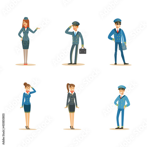 Aircrew or Flight Crew as Personnel from Aircraft Board Vector Set