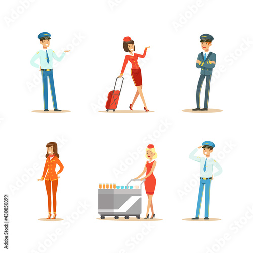 Aircrew or Flight Crew as Personnel from Aircraft Board Vector Set