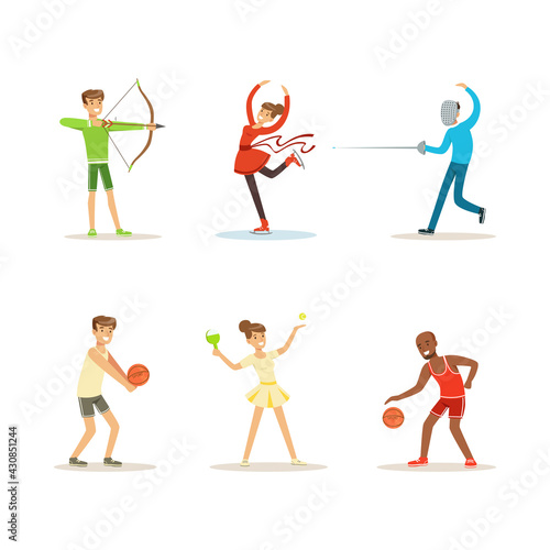People Characters Practicing Different Olympic Sport Vector Set