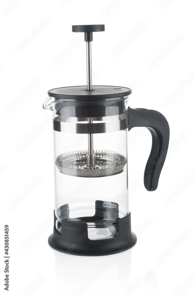 Empty french press close up isolated on white background Empty french press close up isolated on white background
