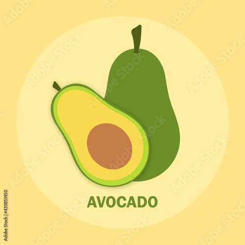 Fresh avocado vector png for icon and clipart in yellow background fruits