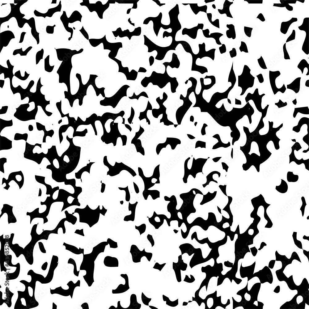 Black chaotic messy pattern, texture background. Grain and noise overlay, irregular free form spots for template backdrop and effects, illustration