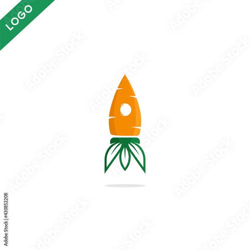 carrot rocket logo, with orange and green colors, unique and cute logo. suitable for t-shirt screen printing etc.