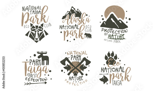 Alaska and Taiga National Park Labels Vector Set