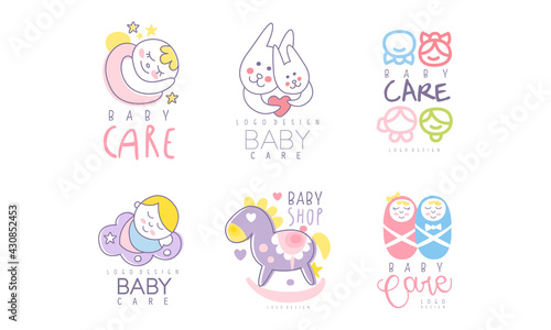 Baby Care Logo Design as Store or Shop Mark Vector Set