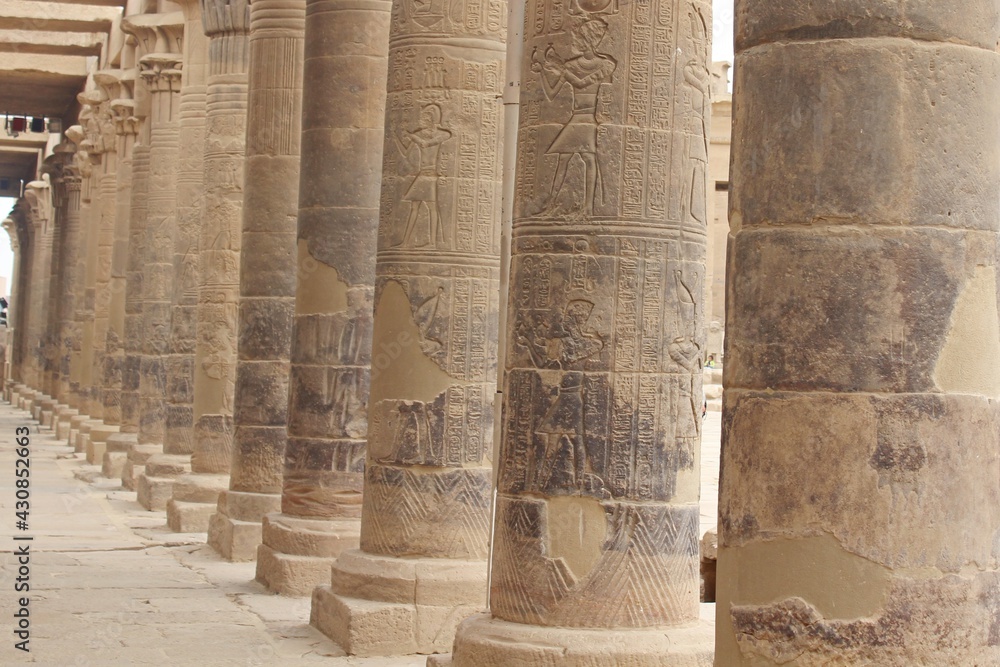 The great columns of Philae temple in Aswan in Egypt - obrazy, fototapety, plakaty 