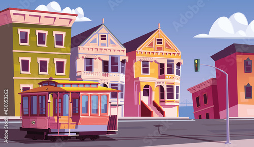 Cable car on San Francisco street vector illustration © johnnyknez