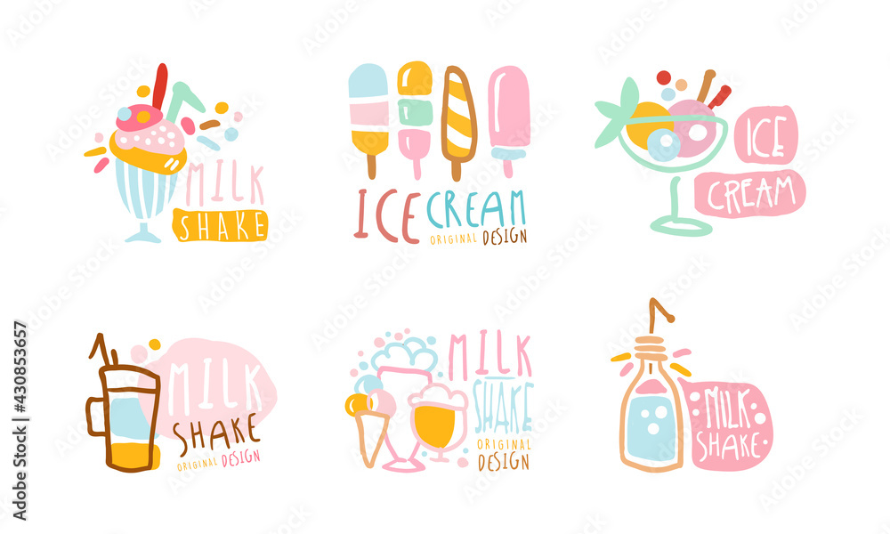 Milk Shake and Ice Cream Original Design Vector Set