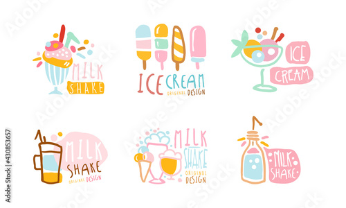 Milk Shake and Ice Cream Original Design Vector Set