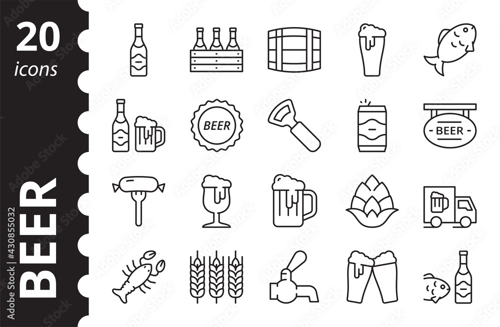 Set of Beer Related Icons. Collection vector linear symbols. Set of Beer Related Icons. Collection vector linear symbols.