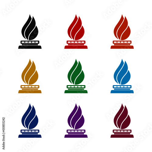 Gas flame from the stove silhouette isolated on a white background color set