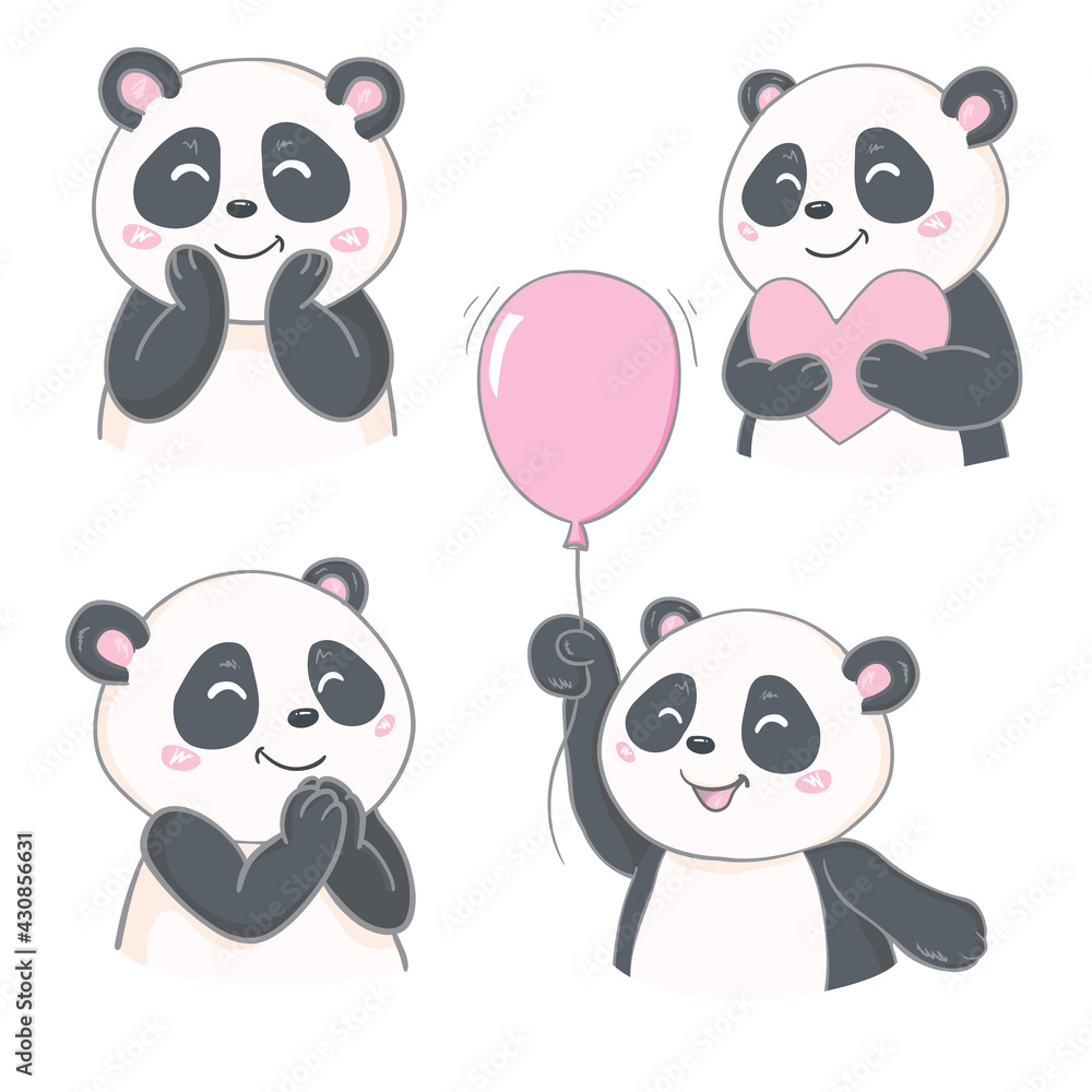cute panda character vector design, greeting card, invitation, greeting card, poster