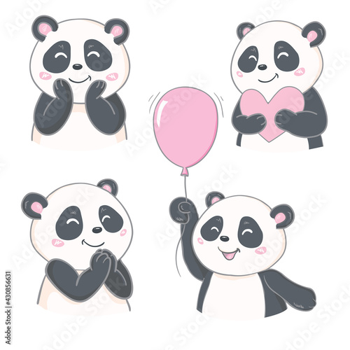 Fototapeta Naklejka Na Ścianę i Meble -  cute panda character vector design, greeting card, invitation, greeting card, poster