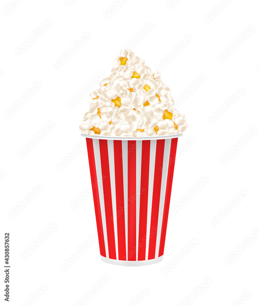 Popcorn in a cardboard cup. Vector image on white background