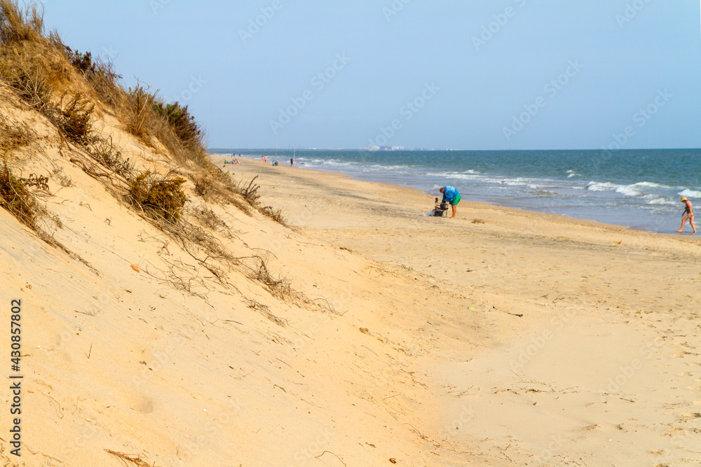 Playa en las Marismas del Río Piedras y Flecha del Rompido, Costa de la Luz, pueblo de El Rompido, municipio de Cartaya, provincia de Huelva, comunidad autonoma de Andalucia, pais de España