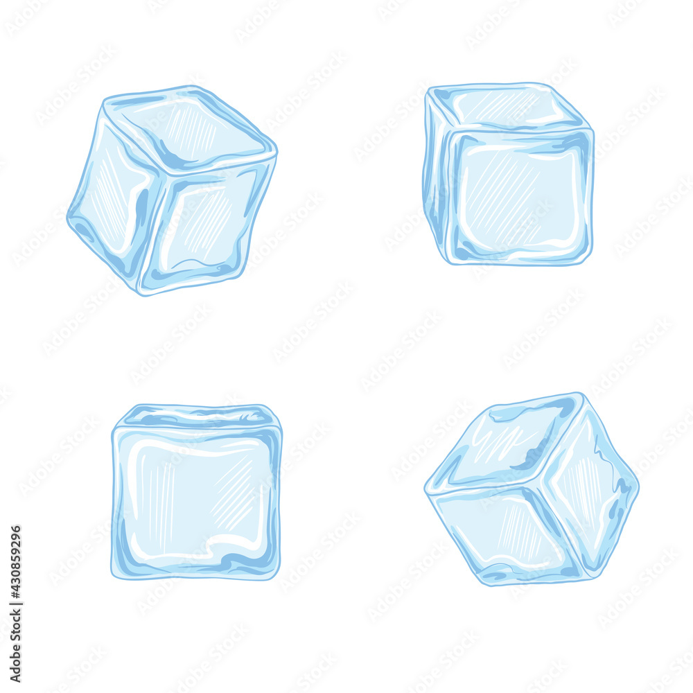 Ice cubes. Vector set on white background.