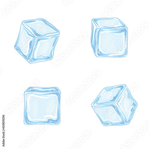 Ice cubes. Vector set on white background.