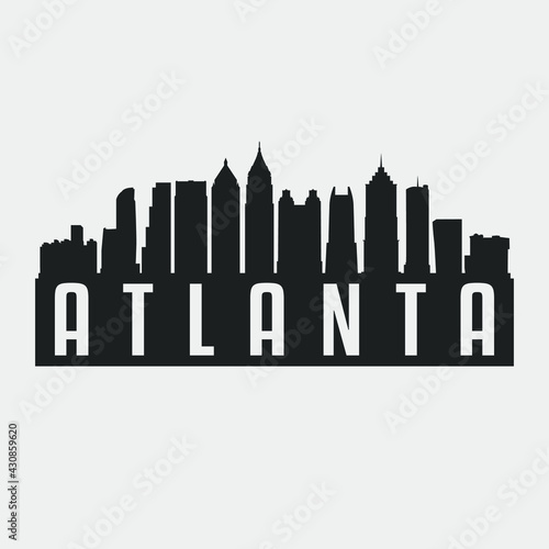 Atlanta, GA, USA Skyline Silhouette Vector Illustration. Travel Clip Art Horizon with Famous Buildings.