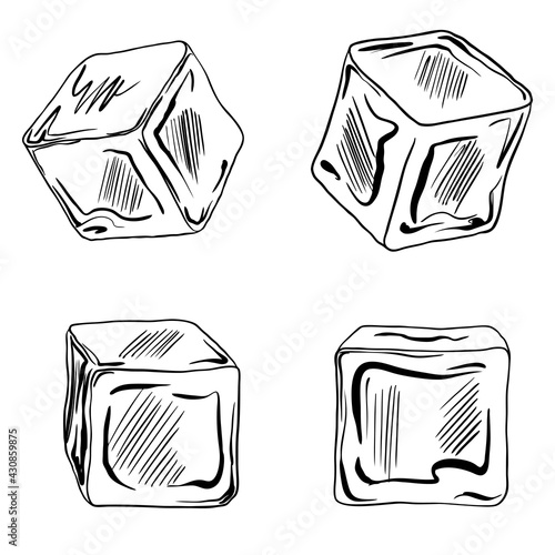 Ice cubes. Vector set on white background.