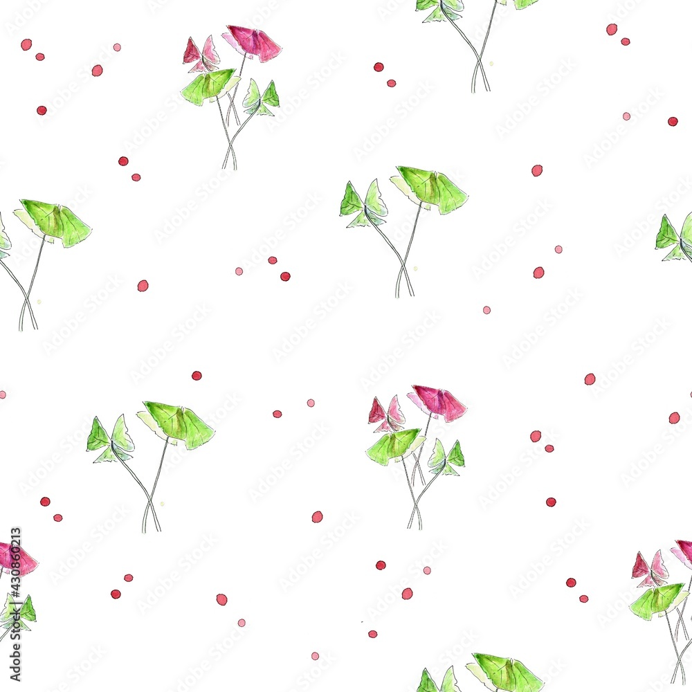 custom made wallpaper toronto digitalWatercolor drawing seamless pattern of purple and green oxalis leaves with red spots