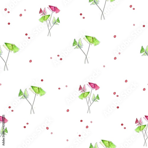 Wallpaper Mural Watercolor drawing seamless pattern of purple and green oxalis leaves  with red spots Torontodigital.ca