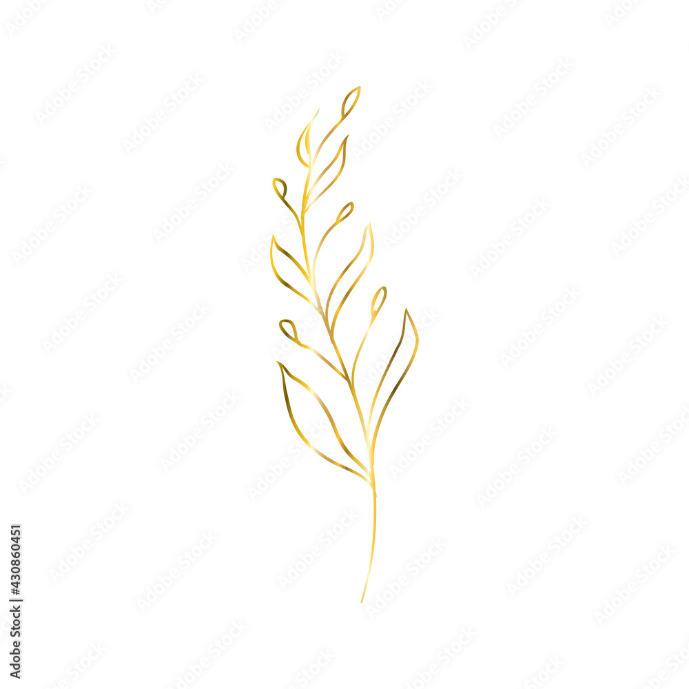 The golden sprig. Vector image with a golden twig. Template for the logo element.