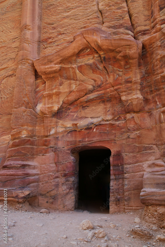 The colors of the rock adorn the door of a Temple in Petra