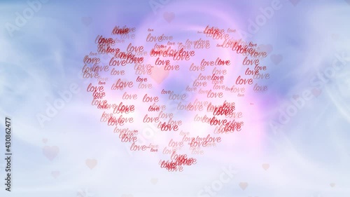 love heart shape animation made of a word love. Concept Valentine's Day motion background. Multicolor gradient background with smoke effect.