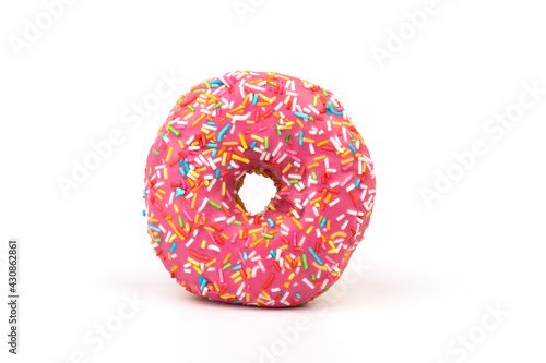 Fresh made Donuts isolated on white background. Doughnuts are traditional sweet pastries. Copy space for text.