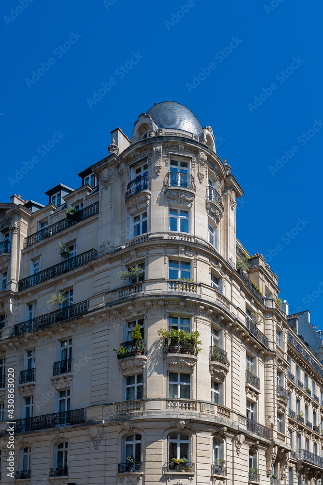 Paris, beautiful buildings in the 16th arrondissement, boulevard de Beausejour, an upscale neighborhood 
