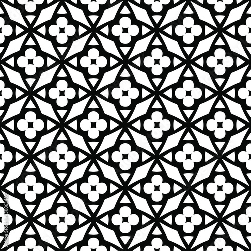 Geometric vector pattern with triangular elements. Seamless abstract ornament for wallpapers and backgrounds. Black and white colors. 