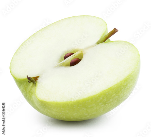 Green apple half close-up, isolated on white