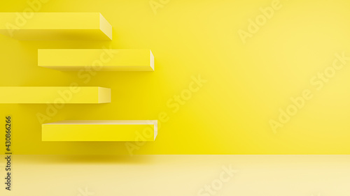 Yellow wall floor 3d background wall display prototype for product presentation front view empty floor , 3d rendering.
