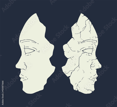 Old broken theater mask