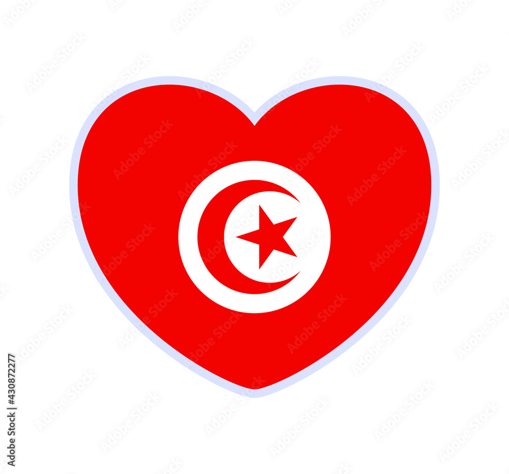 tunisia flag in a shape of heart. Icon flat heart symbol of love on the background national flag. Vector illustration. tunisia flag in a shape of heart. Icon flat heart symbol of love on the background national flag. Vector illustration.