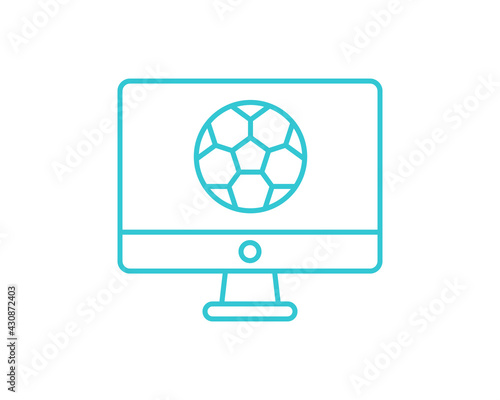 Online computer soccer icon. Outline online computer soccer vector icon for web design isolated on white background