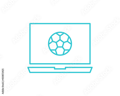 Online computer soccer icon. Outline online computer soccer vector icon for web design isolated on white background